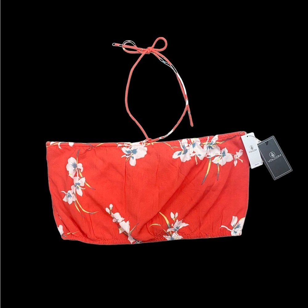 Volcom Orange Floral “Retro Resort” Halter Cropped Top Size Large NWT.